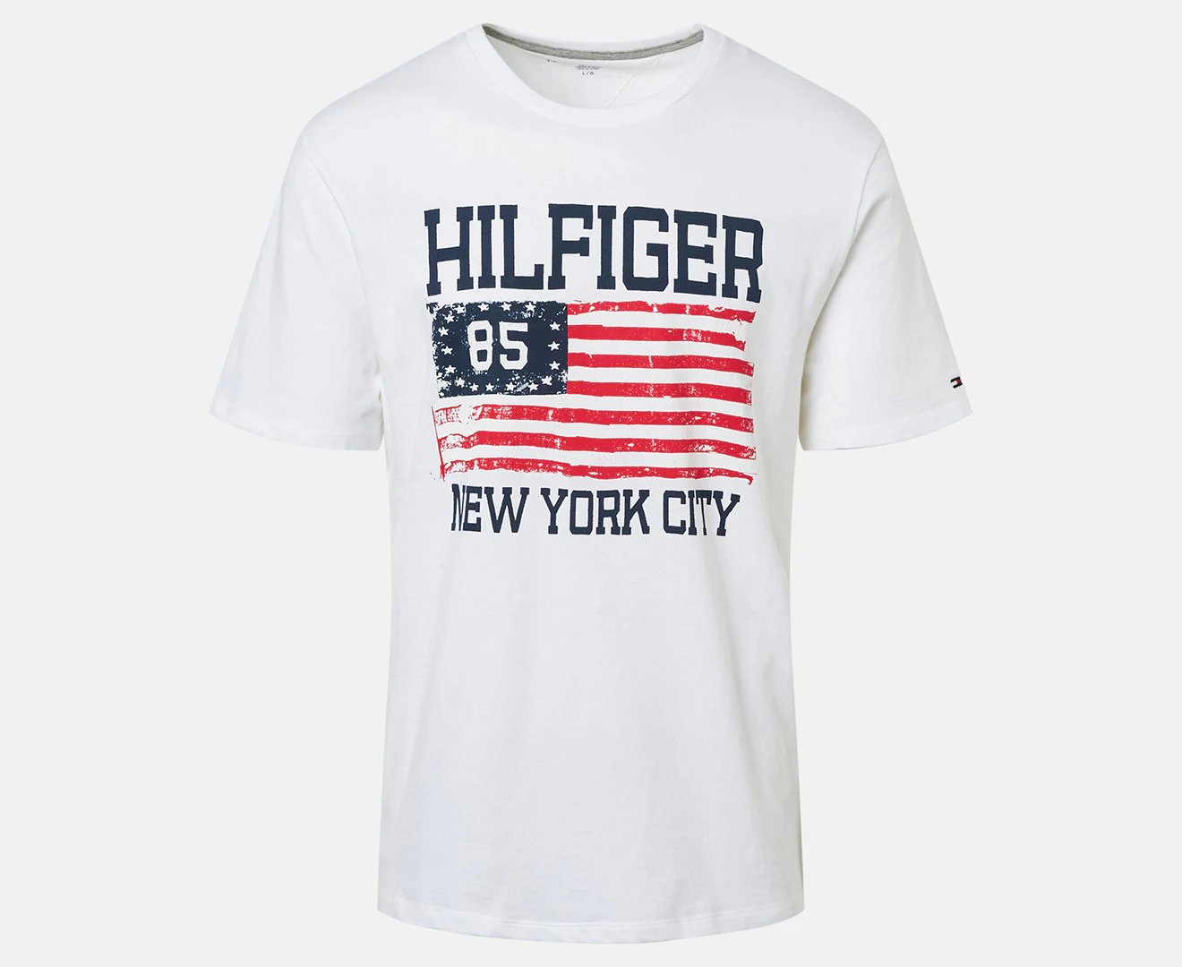 TOMMY HILFIGER Men s US Flag New York City 85 Printed White T Shirt Price Lane Clearance