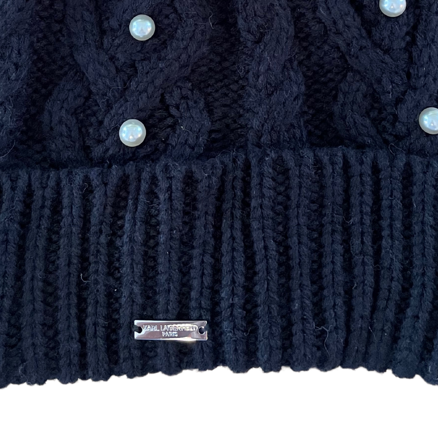 KARL LAGERFELD Women's Pom Pom Pearl Beanie in Black