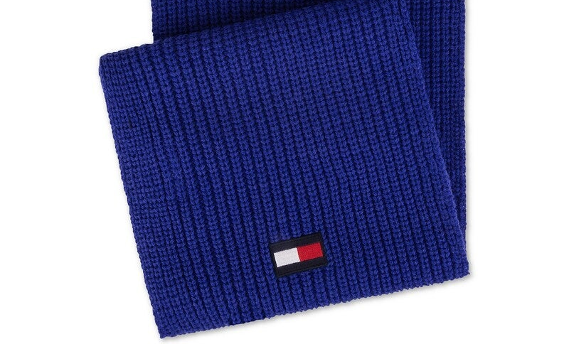 TOMMY HILFIGER Men's Logo Knit Scarf in Blue
