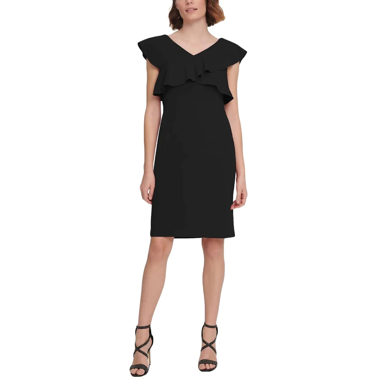 Donna karan ruffle sheath hot sale dress