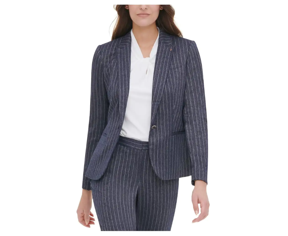 TOMMY HILFIGER Women's Navy Pinstripe Blazer