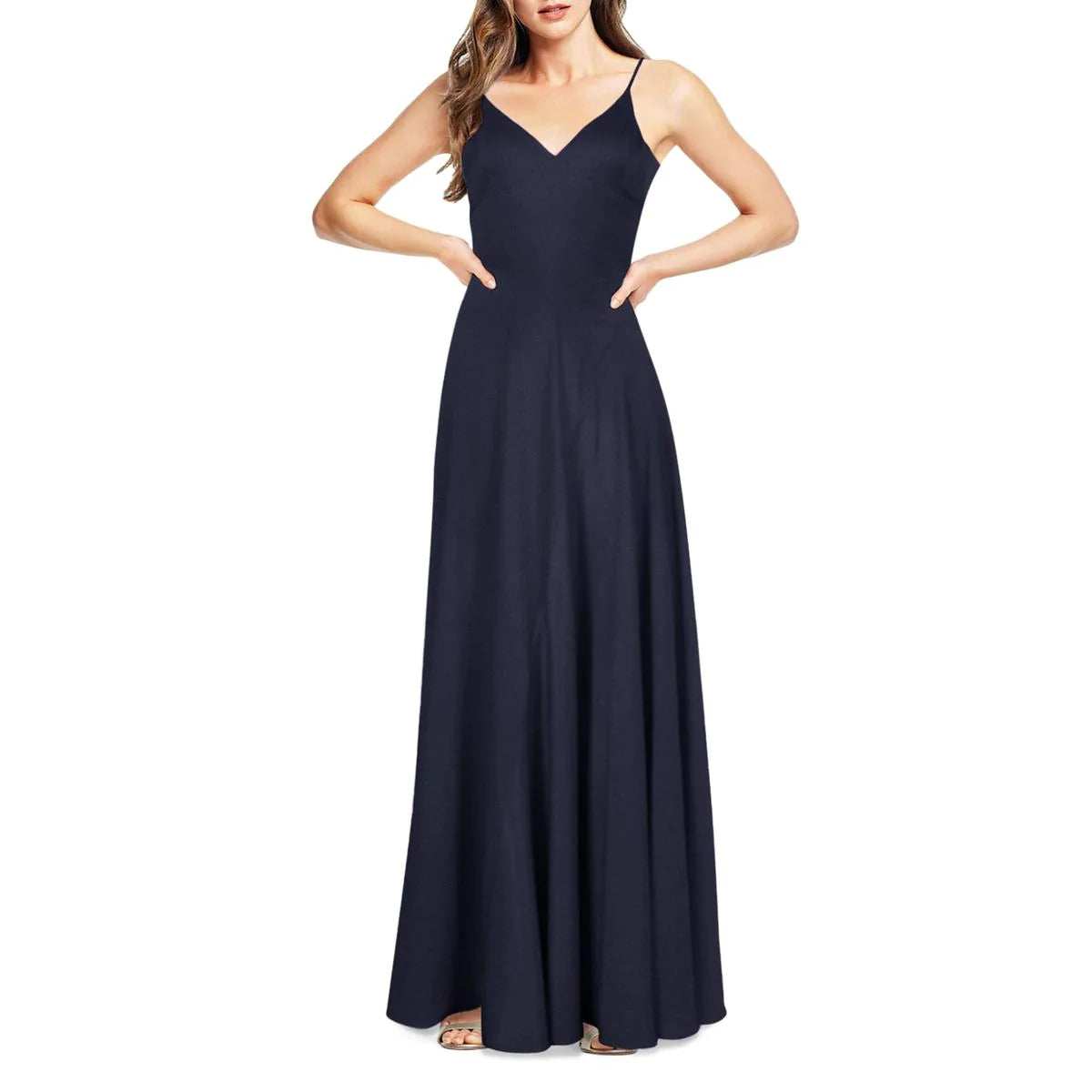 AIDAN MATTOX Women s Navy V Neck Full Length Evening Dress