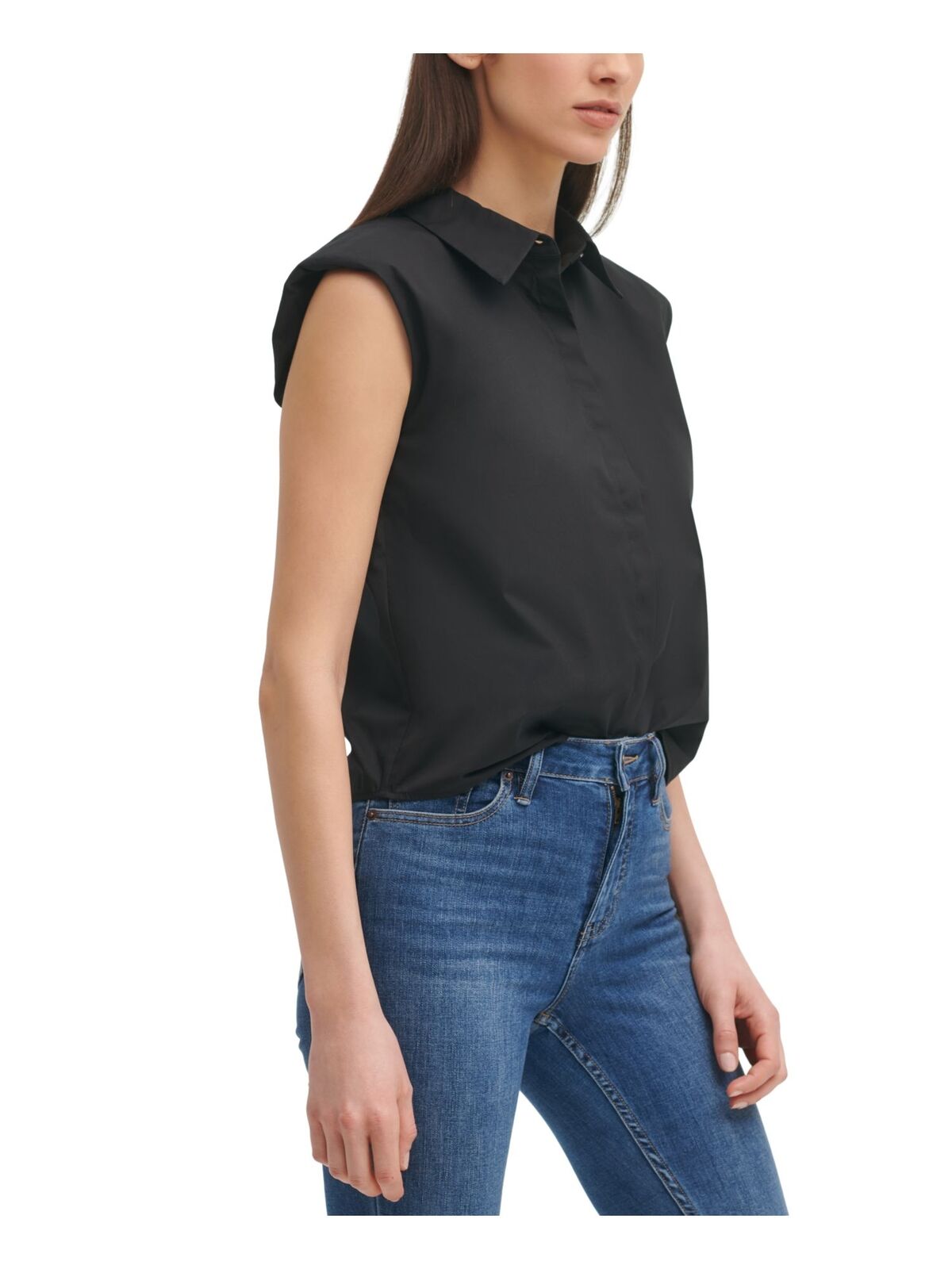 CALVIN KLEIN Women's Black Sleeveless Button Up Top