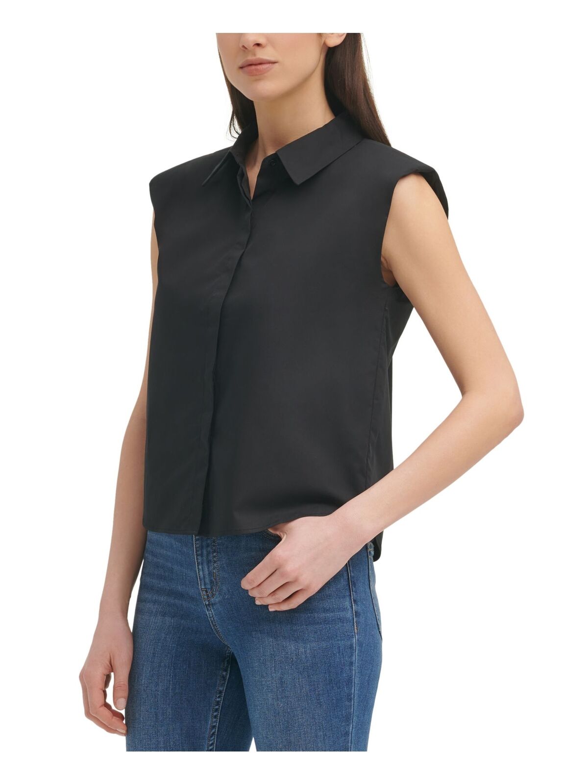 CALVIN KLEIN Women's Black Sleeveless Button Up Top