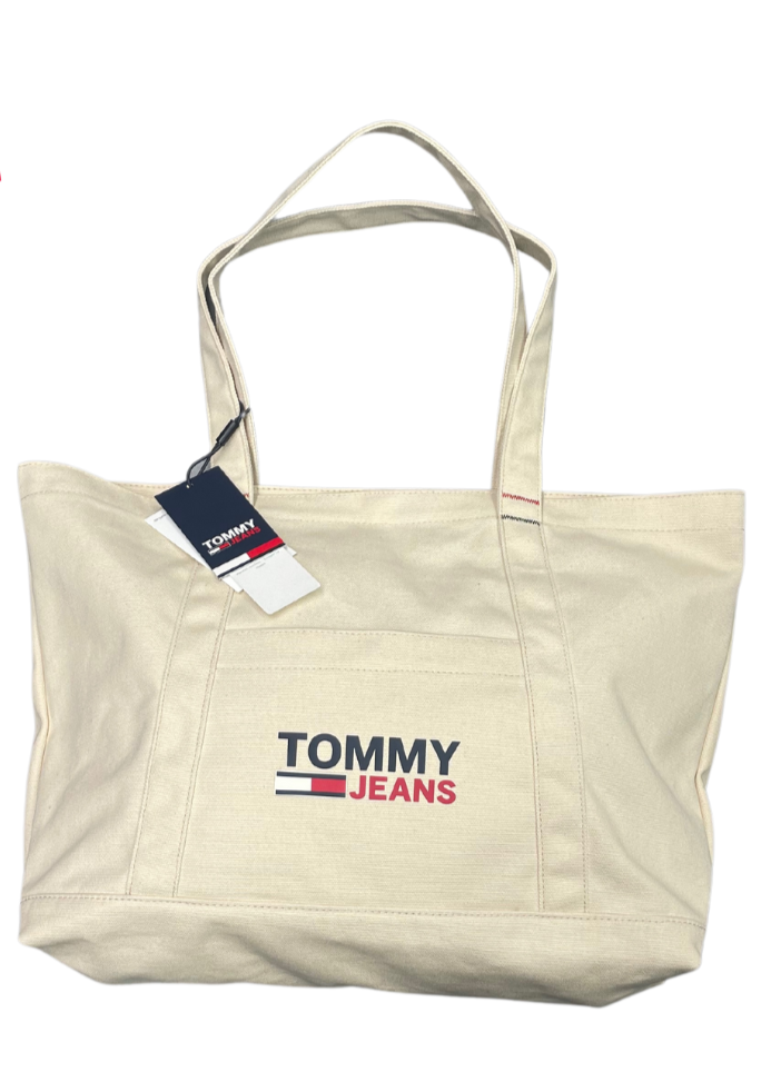TOMMY HILFIGER TOMMY JEANS Logo Canvas Tote Bag in Cream – Lane Clearance
