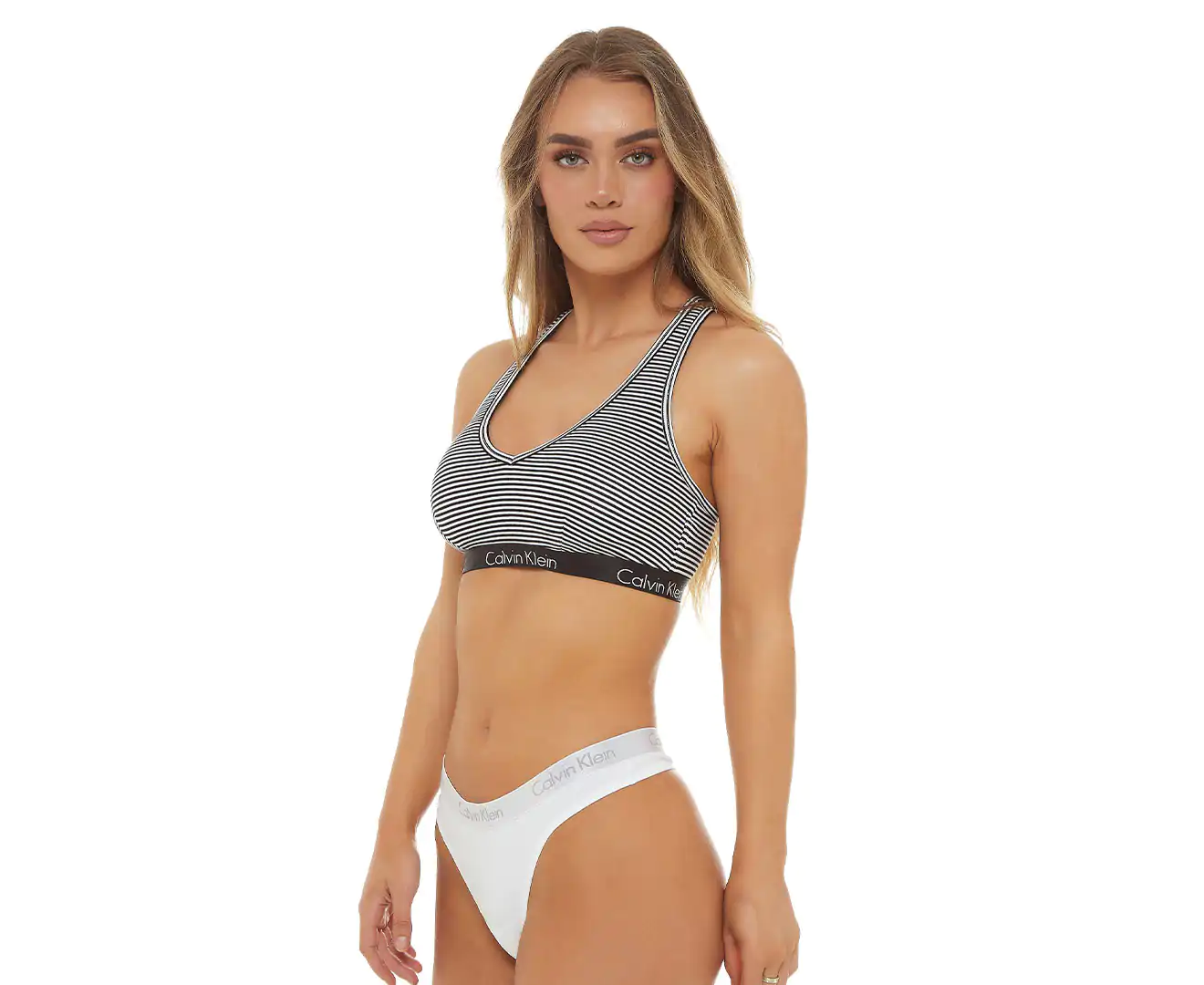 CALVIN KLEIN Women's Carousel Unlined Bralette BLACK Stripe