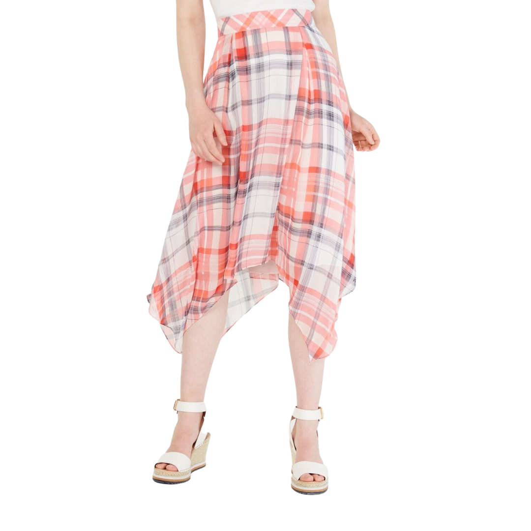 TOMMY HILFIGER Handkerchief Plaid Pink Midi Skirt