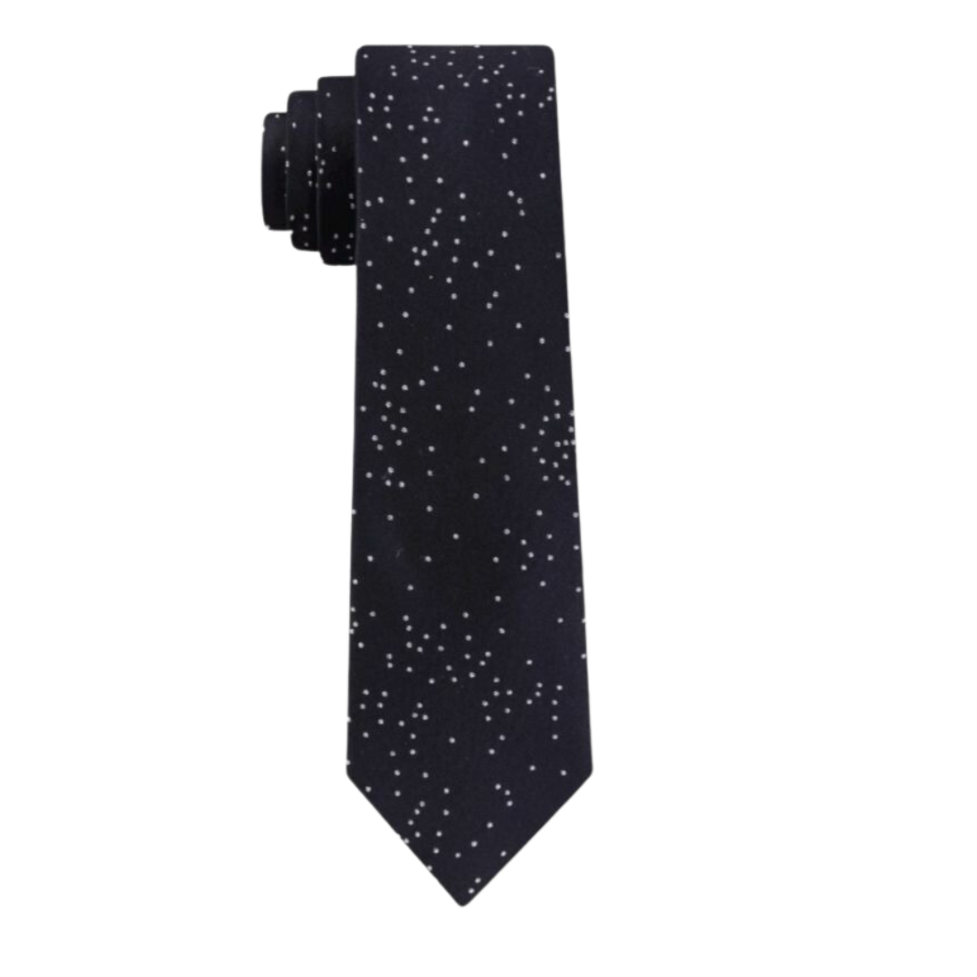 CALVIN KLEIN Black Silver Silk Blend Skinny Tie