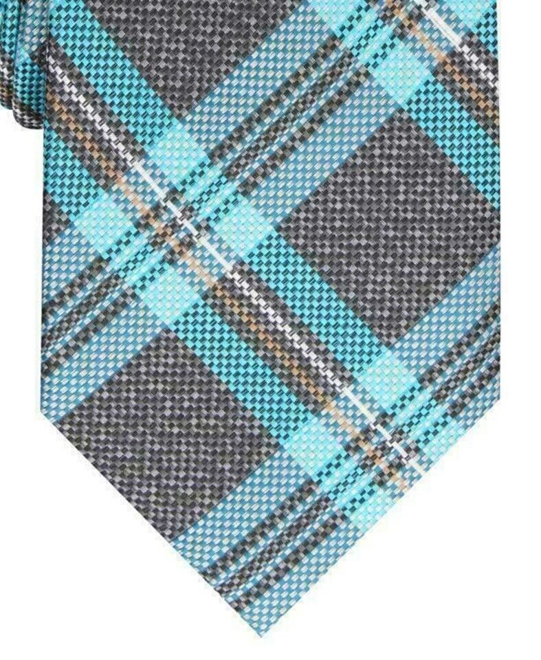 PERRY ELLIS Plaid Blue, Navy, Aqua Classic Tie