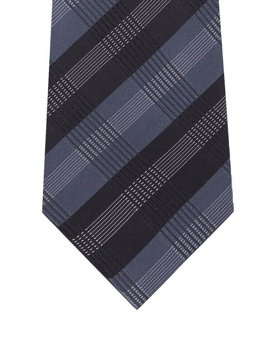 KENNETH COLE Reaction Navy Blue Silk Blend Plaid Classic Tie