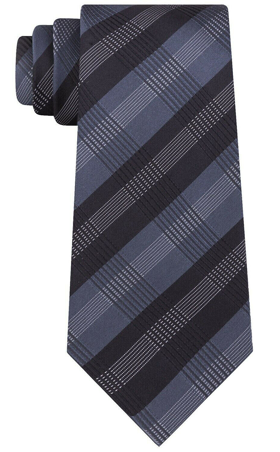 KENNETH COLE Reaction Navy Blue Silk Blend Plaid Classic Tie