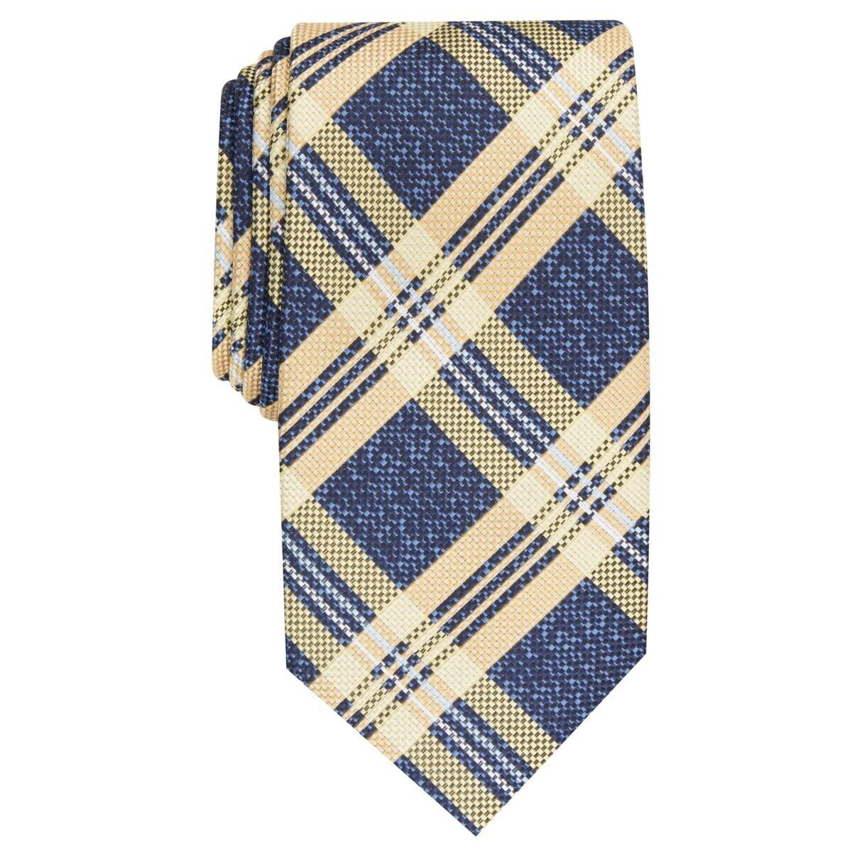 PERRY ELLIS Plaid Navy, Yellow Classic Tie