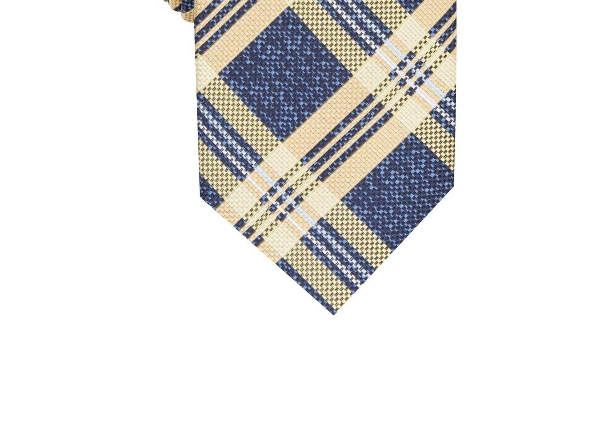 PERRY ELLIS Plaid Navy, Yellow Classic Tie