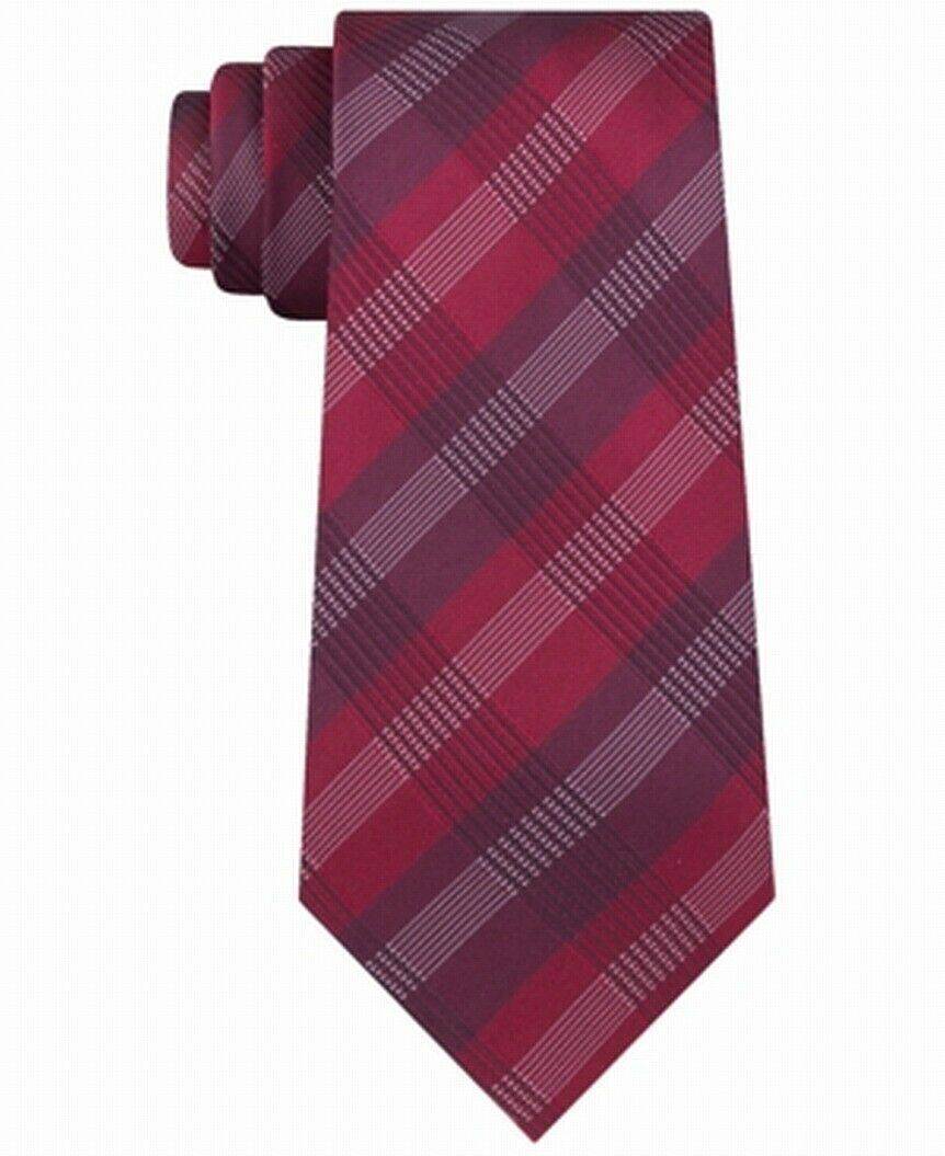 KENNETH COLE Reaction Maroon Wine Silk Blend Plaid Classic Tie