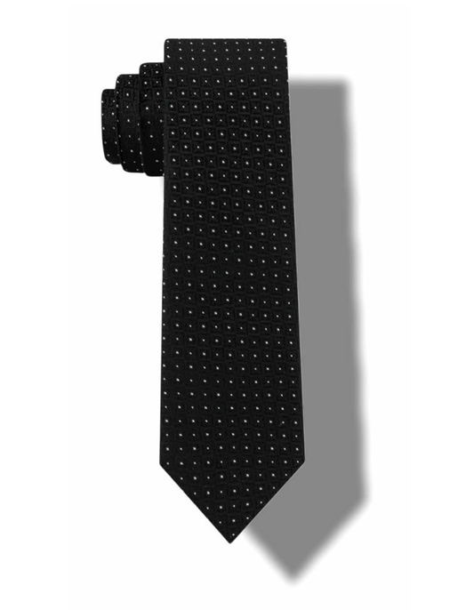 DKNY Black Silver Geometric Silk Classic Tie