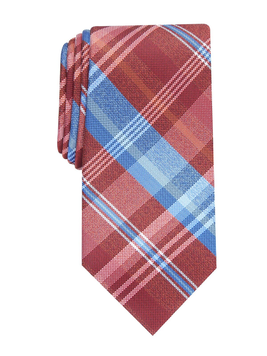 PERRY ELLIS Plaid Blue and Maroon Classic Tie