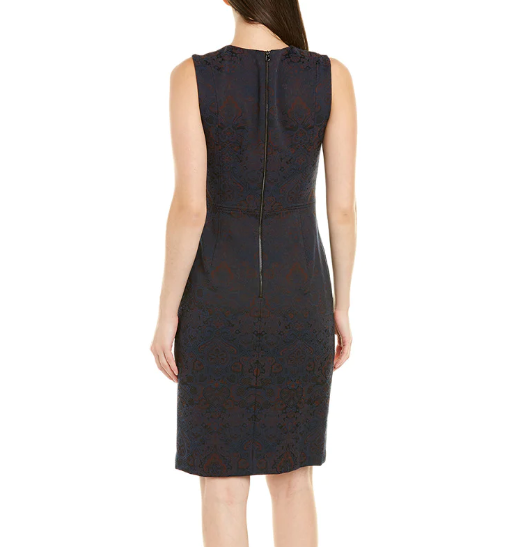 KOBI HALPERIN Women's Jacquard Navy Burgundy Sheath Dress