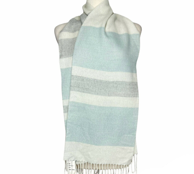 STEVE MADDEN Women's Stripe Ivory, Grey and Light Blue Sparkle Winter Scarf