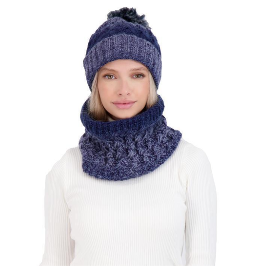 KENDALL + KYLIE Women's Winter Knitted Scarf & Beanie Set Navy Purple Ombre