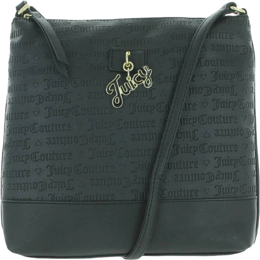 JUICY COUTURE Logo Embossed Faux Leather Black Crossbody Handbag