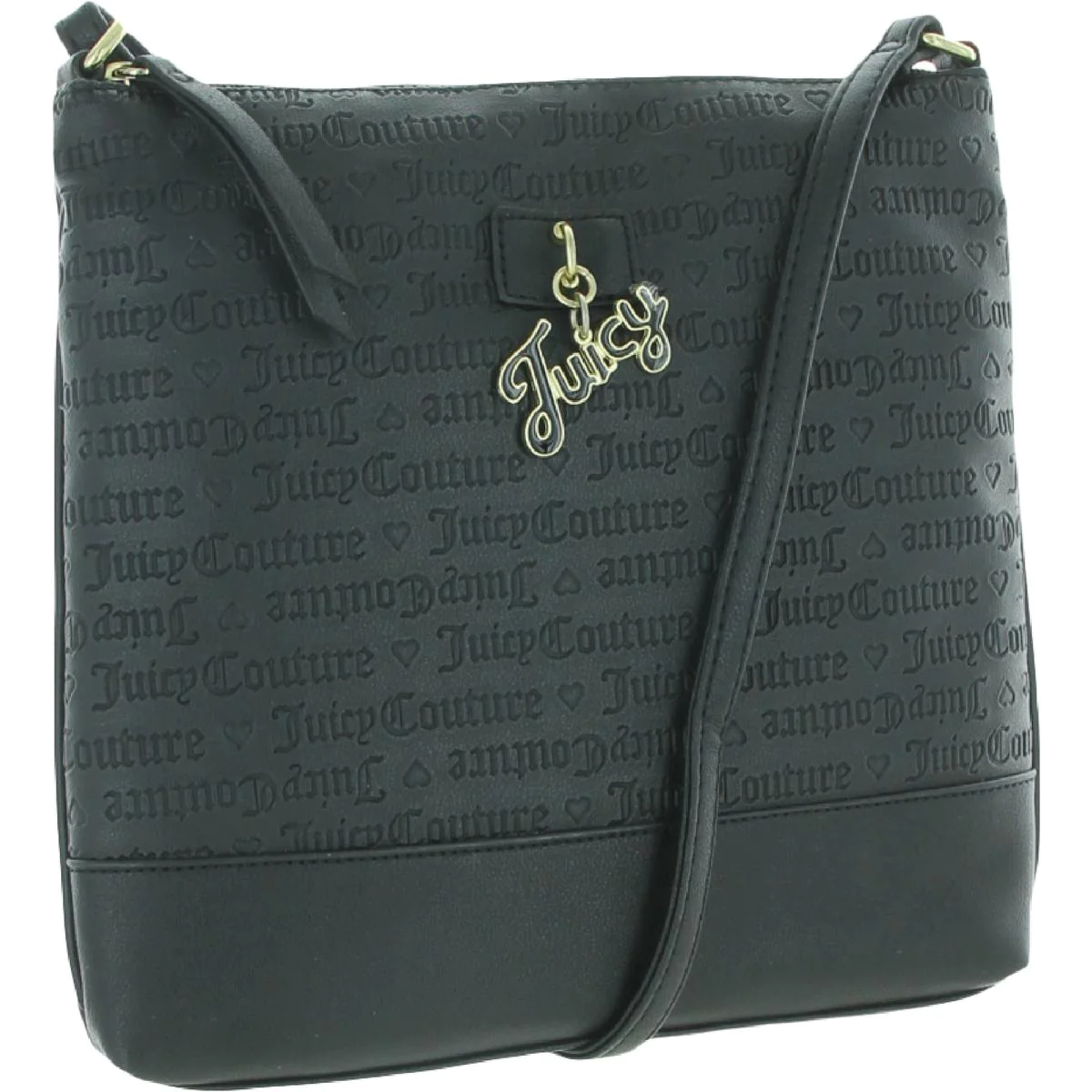 JUICY COUTURE Logo Embossed Faux Leather Black Crossbody Handbag