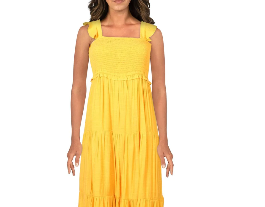 NANETTE LEPORE Women's Shirred Sleeveless Maxi Dress in Yellow