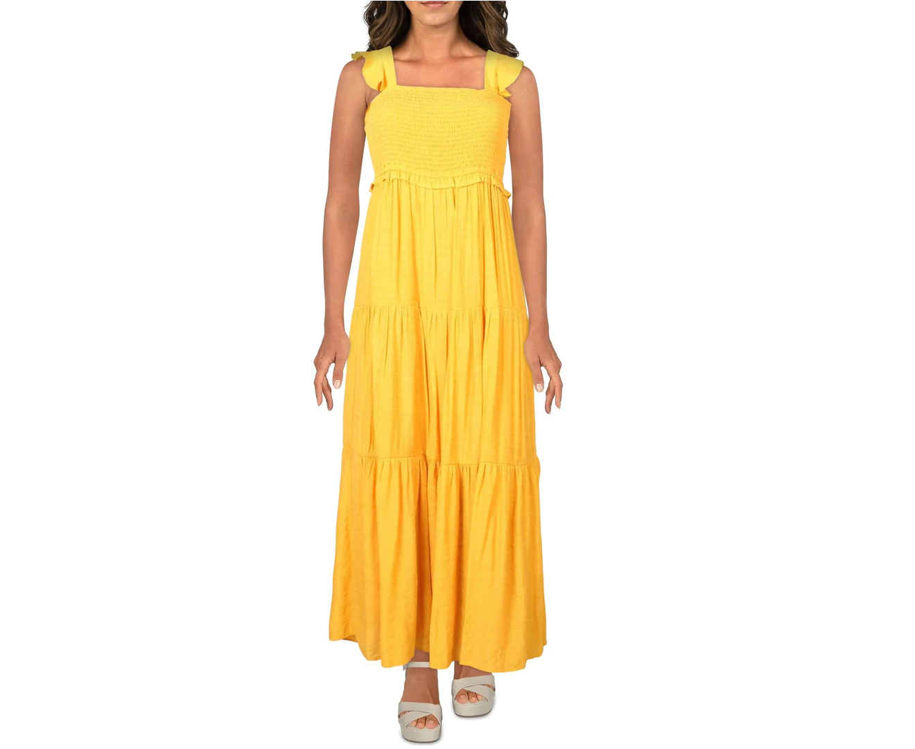 NANETTE LEPORE Women's Shirred Sleeveless Maxi Dress in Yellow