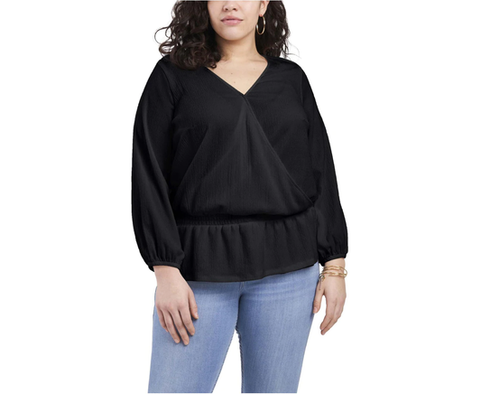 VINCE CAMUTO Smocked Black Top Blouse