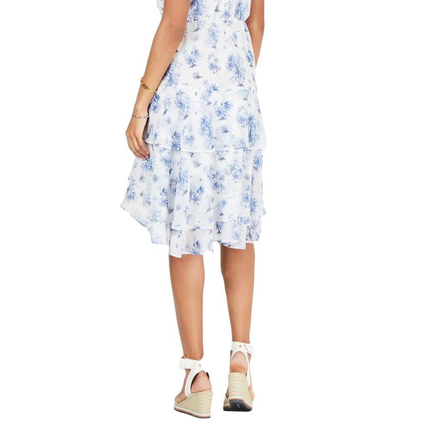 TOMMY HILFIGER Chiffon Floral Midi Sundress in White & Blue