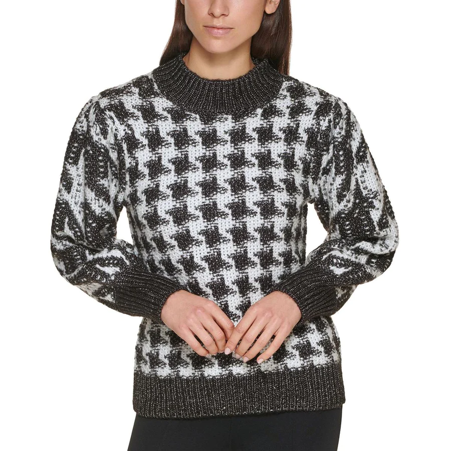 CALVIN KLEIN Medium Knit Houndstooth Women's Sweater Jumper in Black/ White