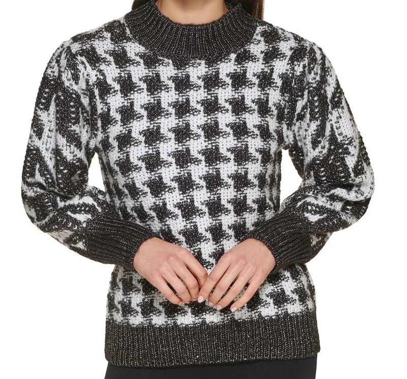 CALVIN KLEIN Medium Knit Houndstooth Women's Sweater Jumper in Black/ White