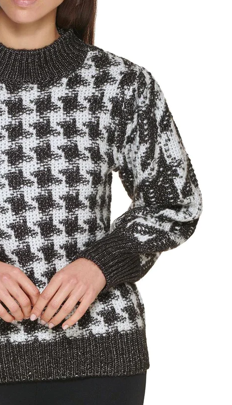 CALVIN KLEIN Medium Knit Houndstooth Women's Sweater Jumper in Black/ White