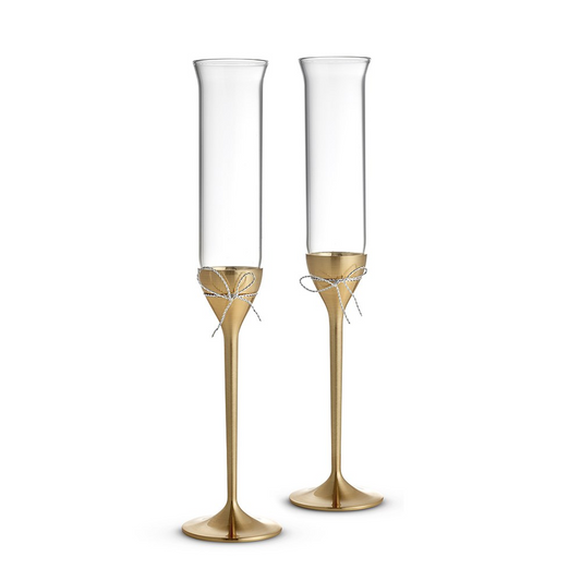 VERA WANG by Wedgwood Love Knots Gold Champagne Toasting Flute Glasses Pair