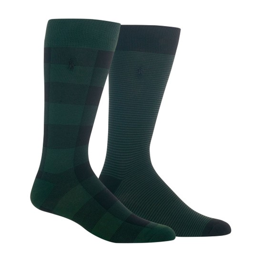 POLO RALPH LAUREN Logo Men's Business Socks in Green/ Black- 2 pack