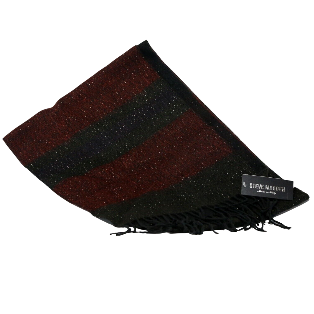 STEVE MADDEN Women's Stripe Red & Black Sparkle Winter Scarf