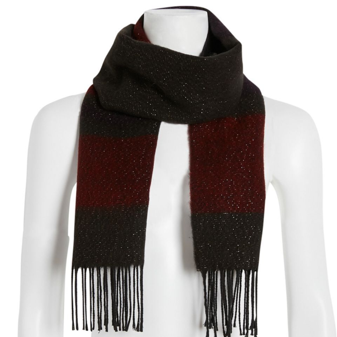 STEVE MADDEN Women's Stripe Red & Black Sparkle Winter Scarf