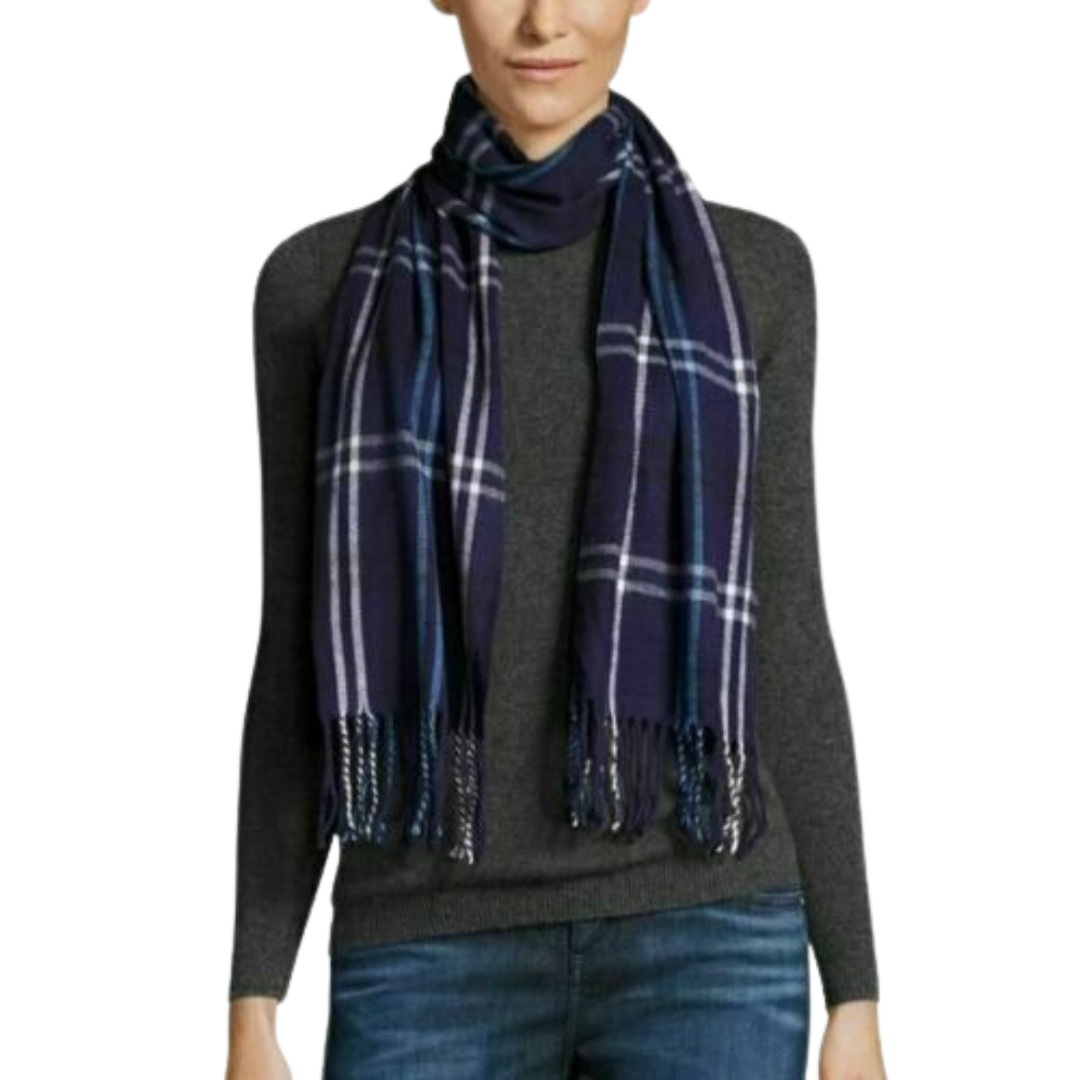 STEVE MADDEN Women's Stripe Flannel Winter Scarf in Navy