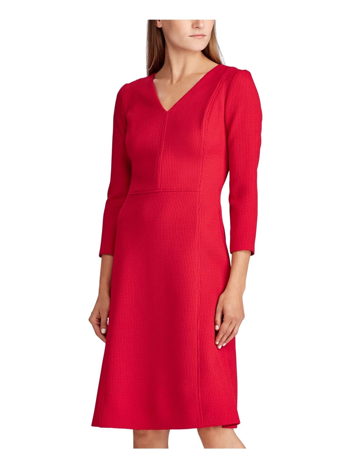 RALPH LAUREN Long Sleeved V Neck Shift Dress in Red