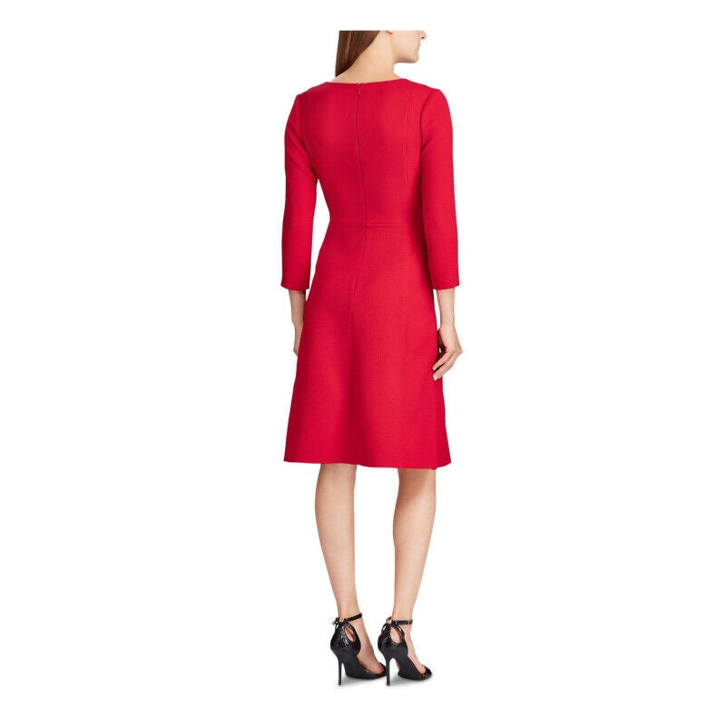 RALPH LAUREN Long Sleeved V Neck Shift Dress in Red