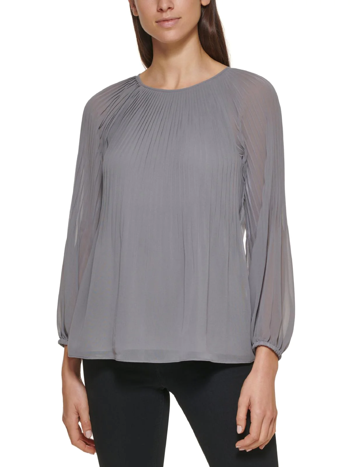 CALVIN KLEIN Women's Chiffon Long-Sleeved Pullover Top Blouse