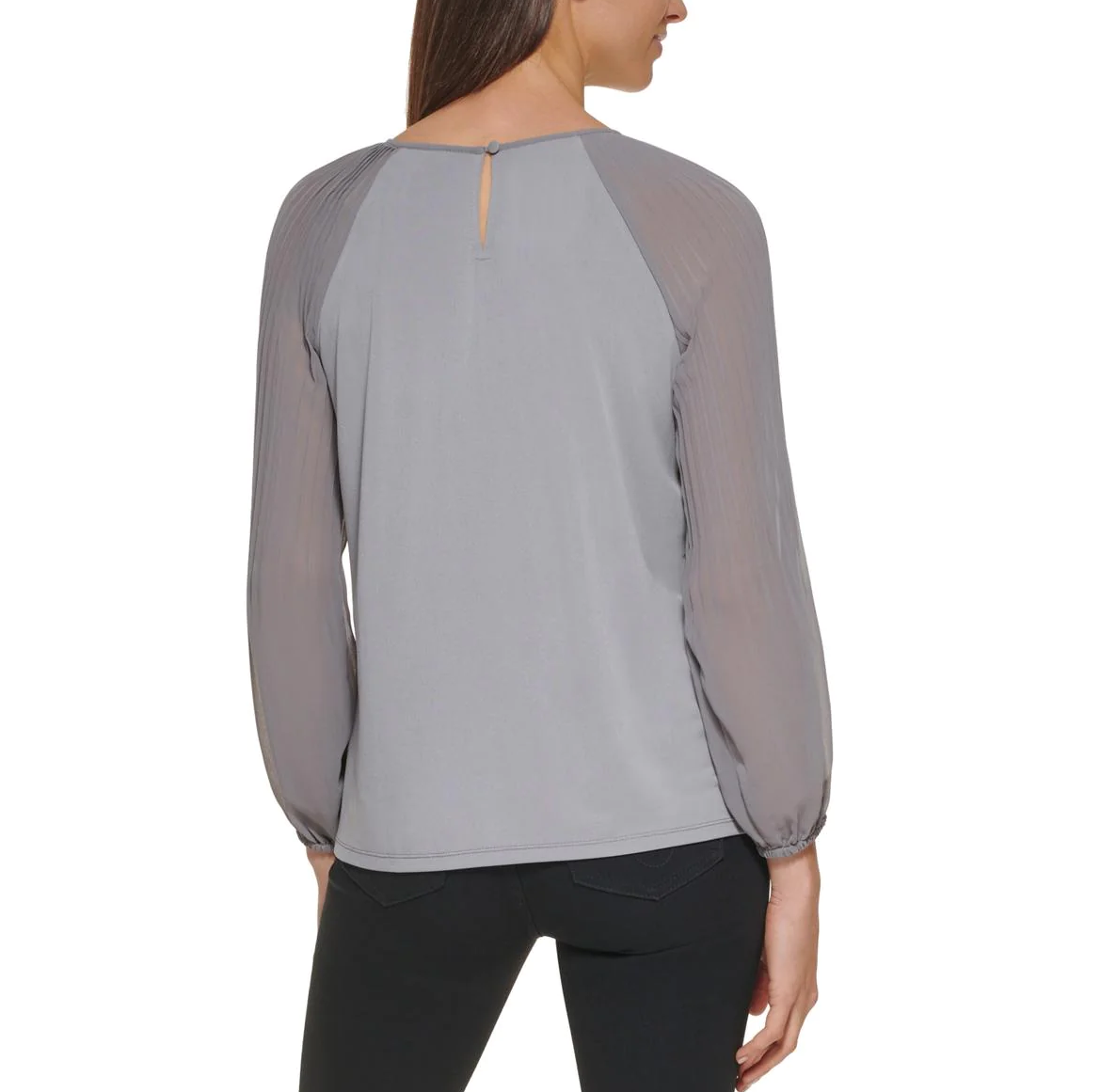 CALVIN KLEIN Women's Chiffon Long-Sleeved Pullover Top Blouse