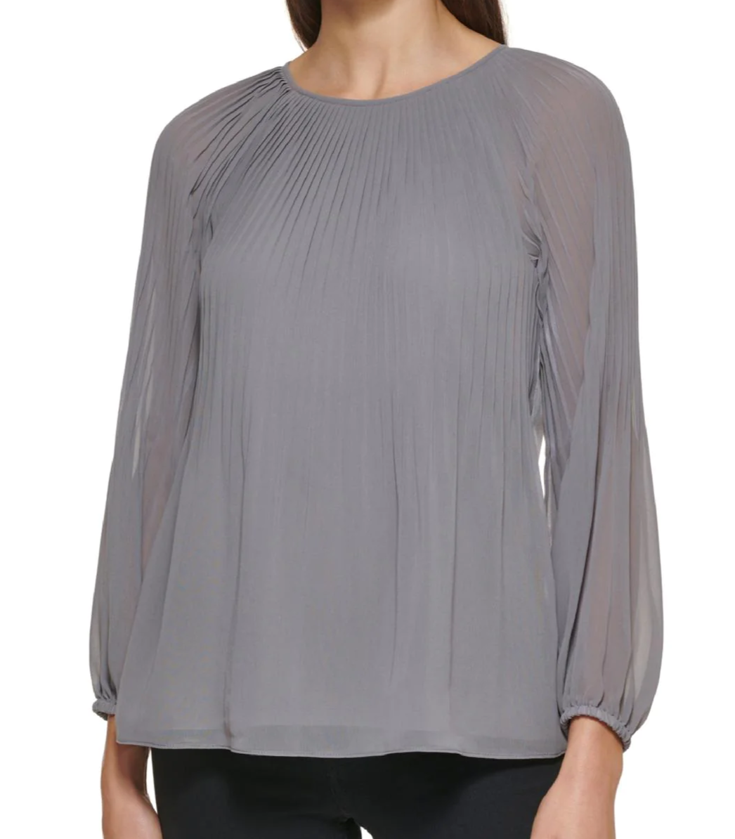 CALVIN KLEIN Women's Chiffon Long-Sleeved Pullover Top Blouse