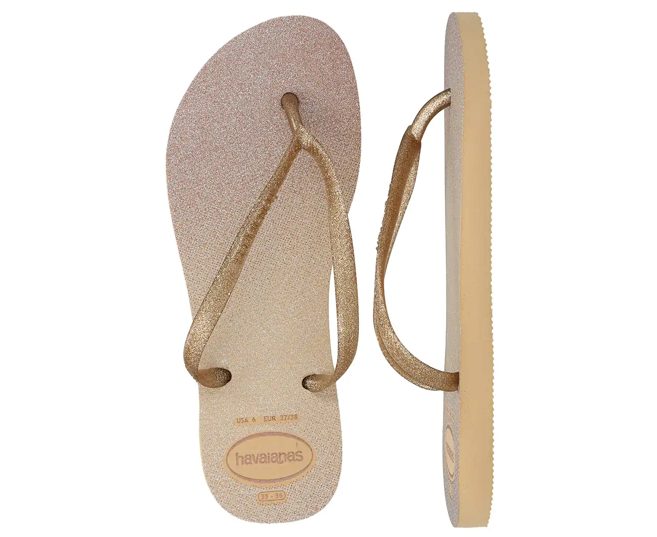 HAVAIANAS Women's Slim Gloss Thongs - Golden Glitter