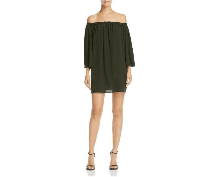 FRENCH CONNECTION Women's Off-the-Shoulder Olive Green Shift Dress