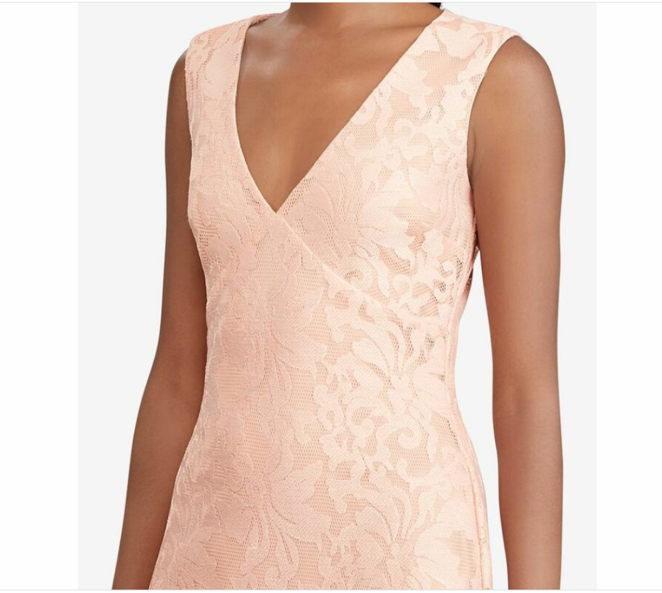 RALPH LAUREN Women's Neoprene Embroided Pink Gown Dress