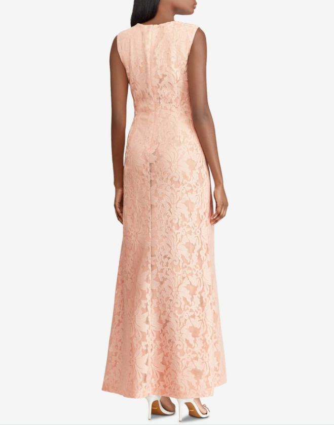 RALPH LAUREN Women's Neoprene Embroided Pink Gown Dress