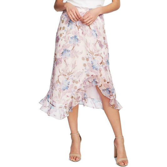 VINCE CAMUTO Women's Poetic Floral Ruffle Skirt in Soft Pink Haze