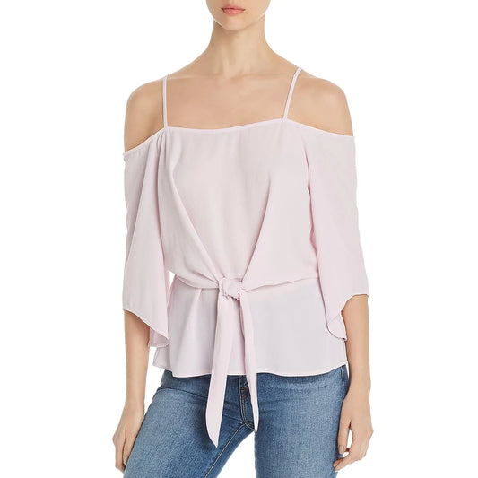 VINCE CAMUTO Women's Front Knot Cold Shoulder Blouse Top in Light Pink