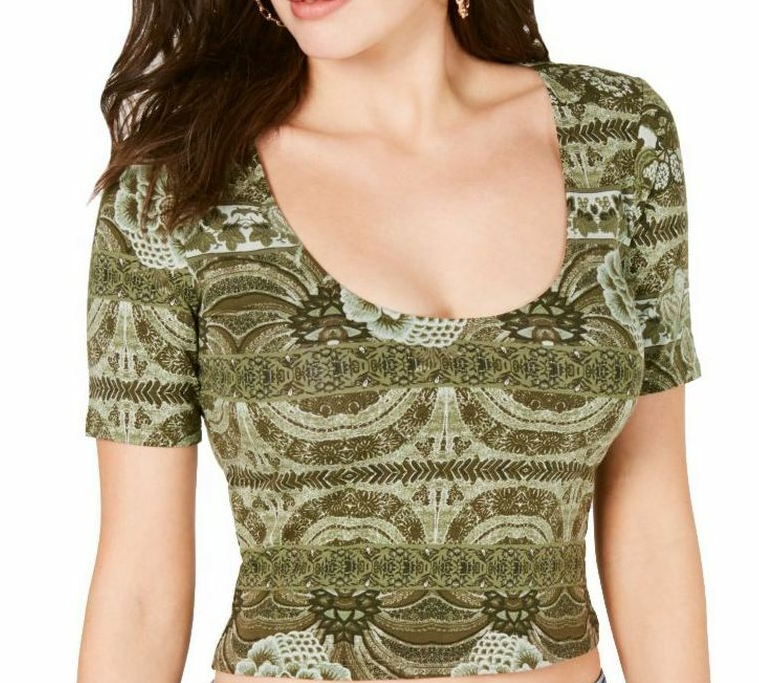 GUESS Women's Patterned Crop Top in green