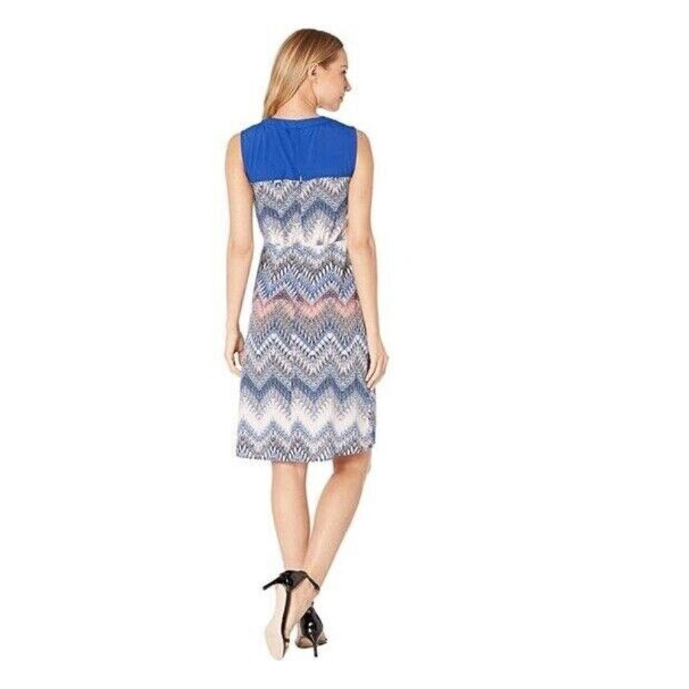 BCBGMAXAZRIA Women s Blue Zig Zag Print Cut Out Dress Price Lane